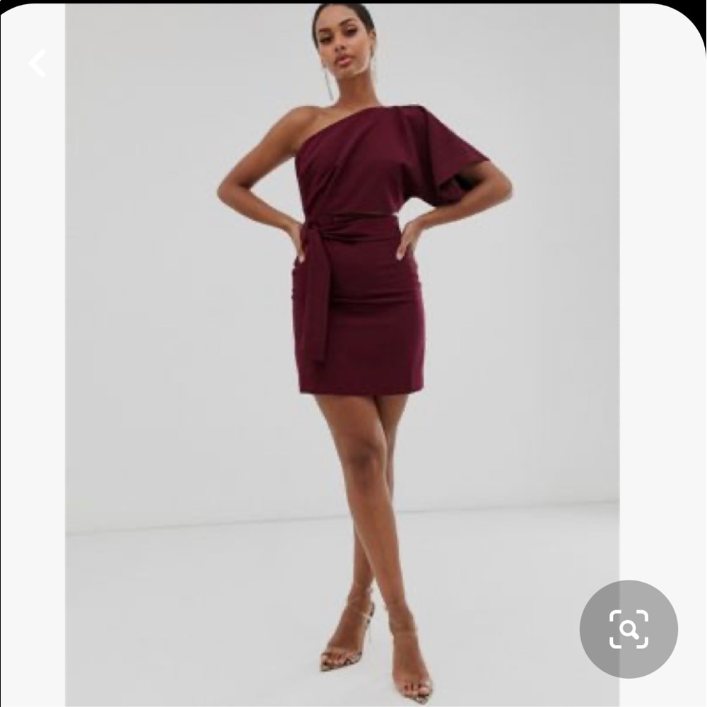 Vesper one shoulder cut out mini dress with tie in burgundy size UK 8, US 4 BNWT